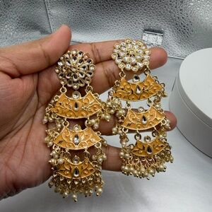 Gold and Peach Statement Earrings